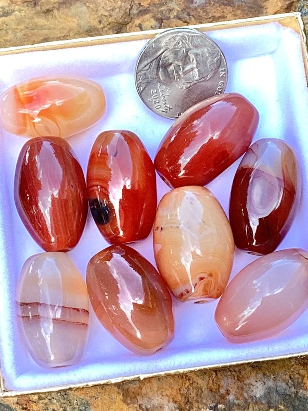 9 Pieces Large Carnelian Beads, NWT, Drilled, 25x15mm